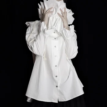 TWOTWINSTYLE Patchwork Ruched Hvid Skjorte Til Kvinder Står med Lange Ærmer Afslappet og Elegant Bluse Kvindelige Mode Tøj 2020 Sommer