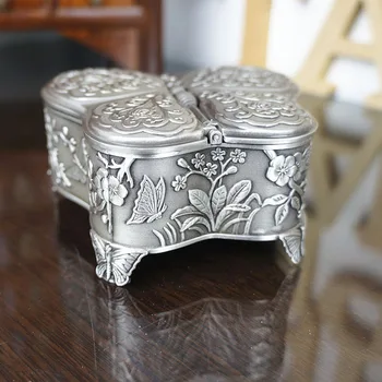Vintage Silver Metal Smykker Opbevaring Tilfælde, Zink Alloy Butterfly Nipsting Box Vielsesring Indehavere Tabel Ornament bryllupsgave