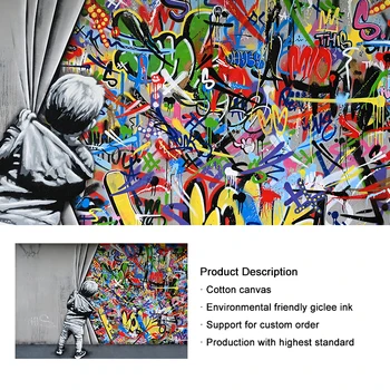 Børn Elsker Bag Forhænget Graffiti Kunst Malerier på Væg Kunst, Plakater og Prints Moderne Street Art til Stue Indretning