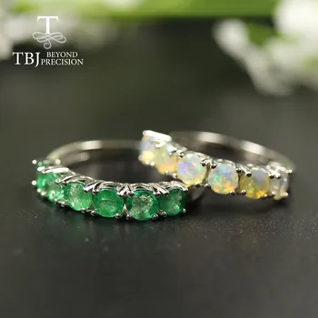 2020 Ny naturlige Opal Ring naturlige Smaragd Ring runde 4mm Ægte ædelsten Ring for womon 925 sterling sølv fine smykker tbj