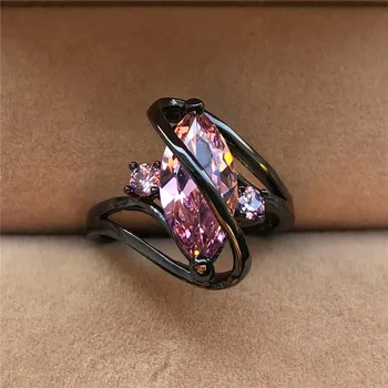 Søde Kvindelige 14KT Sort Guld Fyldt Ring Prinsesse Store Ovale Pink Sten Ring Løfte om Kærlighed, Engagement Ringe Til Kvinder