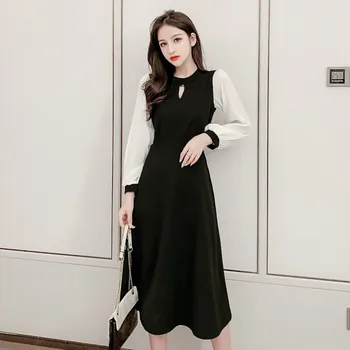 COIGARSAM i fransk Stil, som Kvinder i et stykke klæde koreanske Nye Bælte Høj Talje Kjoler Black 1109
