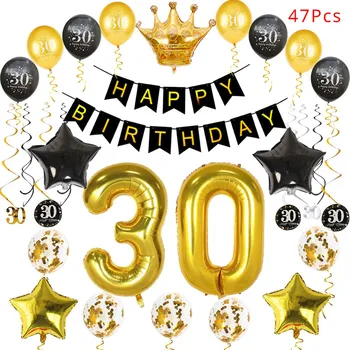 18 21 30 40 50 60 70 Happy Birthday Party Dekorationer Voksen Rose Gold Star Konfetti Antal Folie Ballon Jubilæum Part Indretning