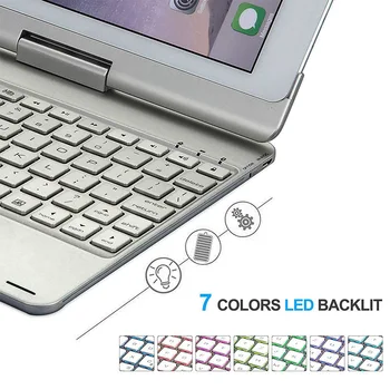 Funelego Nye iPad Tastatur Tilfælde F180S 7 Farver LED Vejrtrækning Baggrundslys Tastatur med 360 Graders Roterbar Cover Til iPad 9.7 Pro