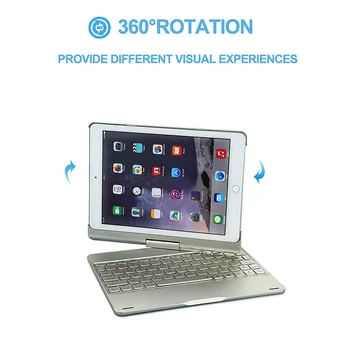Funelego Nye iPad Tastatur Tilfælde F180S 7 Farver LED Vejrtrækning Baggrundslys Tastatur med 360 Graders Roterbar Cover Til iPad 9.7 Pro