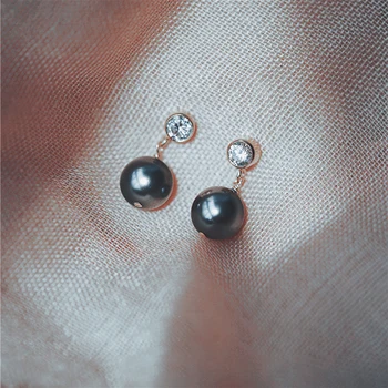 Dark Grey Black Pearl Glitter Elegante Cubic Zirkonia Dråbe Øreringe Til Kvinder Allergivenlige Dingle Øreringe Smykker SD2243