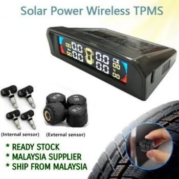 Bil LED Display TPMS-Tire Pressure Monitoring USB Charge&Solar Alarm Monitor System 4 Ekstern Sensor Auto Sikkerhed Alarm System