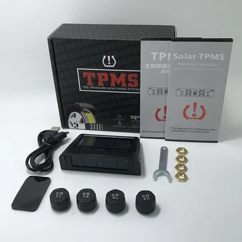 Bil LED Display TPMS-Tire Pressure Monitoring USB Charge&Solar Alarm Monitor System 4 Ekstern Sensor Auto Sikkerhed Alarm System
