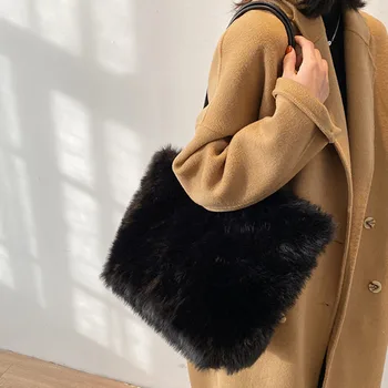 [BXX] Faux Fur Design PU Læder Skulder Taske til Kvinder 2021 Vinter Mærkevarer Tasker Kvinders Tendens Hånd Taske af Høj Kvalitet HQ043