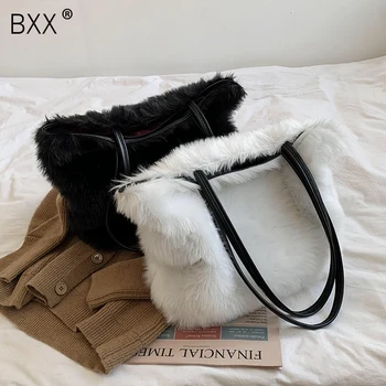 [BXX] Faux Fur Design PU Læder Skulder Taske til Kvinder 2021 Vinter Mærkevarer Tasker Kvinders Tendens Hånd Taske af Høj Kvalitet HQ043