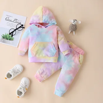 Humor Bære Pige Tøj Sæt 2021 Mode Tie dye Lange Ærmer Børn Træningsdragt Baby Hættetrøje Spædbarn Kostume