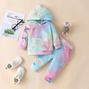 Humor Bære Pige Tøj Sæt 2021 Mode Tie dye Lange Ærmer Børn Træningsdragt Baby Hættetrøje Spædbarn Kostume