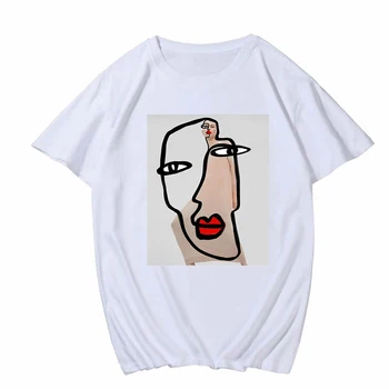 Kunst Abstrakt Tegneserie Ansigt Grafiske Tees Kvinder Mand, T-Shirt Sommer T-Shirt Stregtegning Koreanske Tshirt Hip Hop Par Punk Tøj