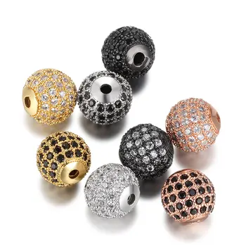 30stk/masse runde 10mm bor bolden perler, kobber micro sæt zircon for mænd og kvinder gælder tendens vedhæng double hole