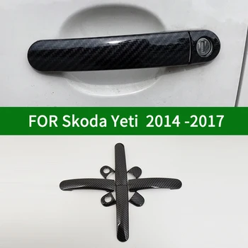 FOR Skoda Yeti-2017 Tilbehør blank kulfiber mønster dørhåndtag dækker trim 2016