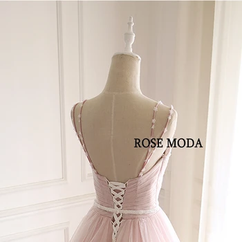 Steg Moda Smukke Dusty Rose Pink Bryllup Kjole V-Hals Lace Wedding Kjoler med Blomster Ægte Fotos