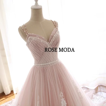 Steg Moda Smukke Dusty Rose Pink Bryllup Kjole V-Hals Lace Wedding Kjoler med Blomster Ægte Fotos