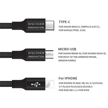 Nillkin usb-kabel-3-i-1 micro-USB-Oplader til iPhone-Type-C Opladning Kabel Til iPhone XS Max/X/8 Mikro-USB-Telefon Pocophone F1