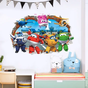Cartoon Super Wings 3D wallsticker Baby Hjem Dekoration Animationsfilm Plakater vægoverføringsbillede Kunst Spil Wall Paper Kids Børnehaveklasse
