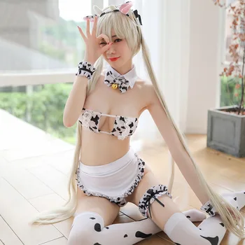 Anime Mælk Koen Stuepige Lingeri Sæt Sexet Cosplay Kostume Søde Undertøj, Bh og Trusse Strømper Forklæde Bikini Sæt Egen Skyde Prop