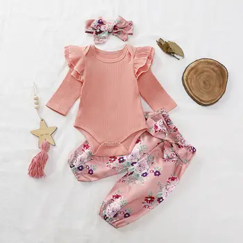 Nyfødte Baby Pige Blomstret Tøj, Strik, Toppe Sparkedragt+Blomst Bukser Outfits Sæt
