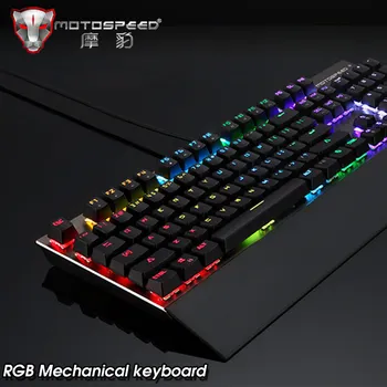 Original Motospeed CK108 Gaming Mekanisk Tastatur 104-Tasterne Black/Blue/Red Skifte USB-Kablet RGB-Baggrundsbelyst Tastatur Håndled Støtte