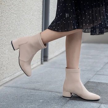 2020 nye ankommer hot salg tyk høje hæle firkantet tå kvinder støvler af høj kvalitet efterår vinter ankle støvler 35 36 38 39 41 42 43