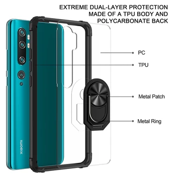 Militære Akryl Tilfældet for Xiaomi Mi Note 10 Lite CC9 Pro Ultra Metal Magnetisk Ring Stå Tilbage Dække for Redmi 8 9 Bemærk 9s 9 Pro