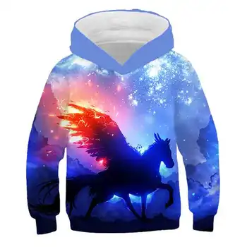 Efterår og Vinter Nye stil Fantasi hest cartoon Kids Dreng Pige 3D polyester Kids Hættetrøjer Søde Pige Sweatshirts Sweatshirt Til Dreng