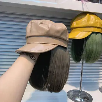 202011-yuchun53299063 mode pu hat patchwork Cool Falsk hår dame service Ottekantede hat kvinder fritids-visor cap