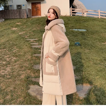 Vinteren 2020 kvindelige Jakke Lam Uld Syning Hætteklædte Parkacoats Frakke Nye Mode, Varm, Løs, Afslappet Oversize Kvinder jakke i M30