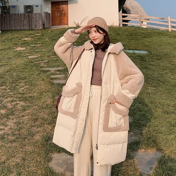 Vinteren 2020 kvindelige Jakke Lam Uld Syning Hætteklædte Parkacoats Frakke Nye Mode, Varm, Løs, Afslappet Oversize Kvinder jakke i M30