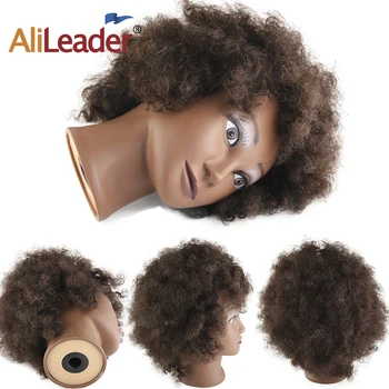 AliLeader Engros Billige Mannequin Hoved Med Afro Menneskehår Silikone Mandlige Kinky Krøllet Hår Dukke Hovedet For Kort Hår Styling