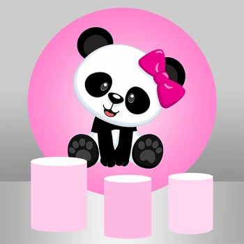 Hot Pink Panda Runde Fotografering Baggrunde Børn Nyfødte Baby Brusebad 1st Birthday Party Baggrunde Cirkel Brugerdefinerede Plakat