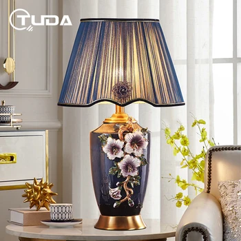 TUDA 40x68CM Europæiske Luksus Emalje Keramisk Bord Lampe Til stuen, Soveværelset, sengelampe, Amerikansk Indretning Blomst Keramisk Lampe