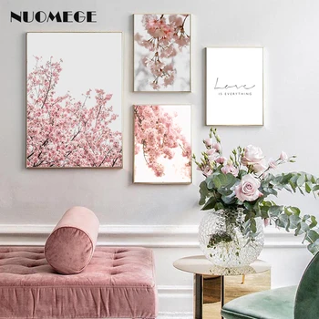 Pink Blomst Kronblade Romantisk vægdekoration Maleri Sea Beach Plakat og Print Væg Kunst, Lærred Ingen Indrammet til stuen