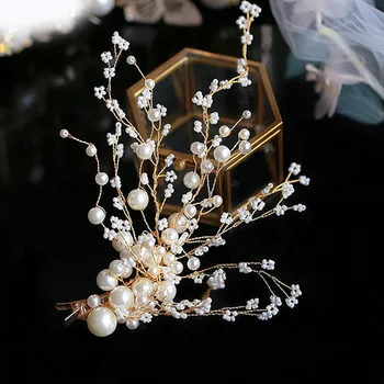 1stk koreanske Mode Bruden håndlavet Smukke Perle Enkle Smykker, hårspænder Hoved slid brude hår tilbehør