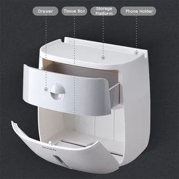 Toiletpapirholder Vandtæt Vægmonteret Toilet Papir I En Skuffe Rulle Papir Rør Storage Box Skuffe Tissue Box Hylde Badeværelse Produkt