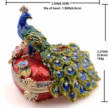 Peacock Nipsting Smykkeskrin Dyr Figur Faberge Russiske Vintage Metal Dekoration Håndværk Bordplade