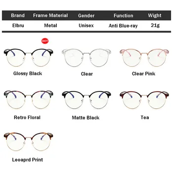 Elbru Halv Frame Briller Ramme Unisex Anti Blue Ray Computer-Briller til Mænd&Kvinder Blå Lys Blokering Retro Briller Rammer