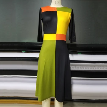 Afrikansk Print Kjoler til Kvinder Kjole Dashiki Geometrisk Patchwork Afrikanske Tøj Plus Size Retro Afrika Bodycon Jul Robe