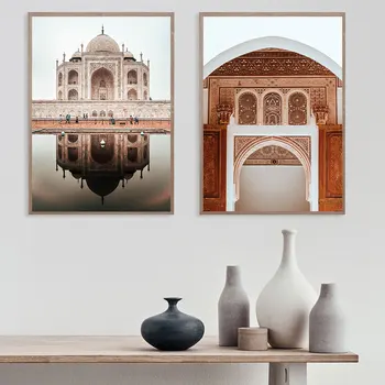Marokko Døren Taj Mahal Væg Kunst, Lærred Maleri Nordiske Plakater Og Prints Klassisk Bygning Mur Billeder Til Stue Indretning