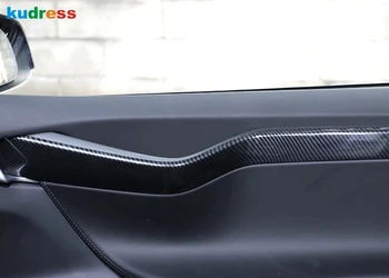 For Tesla Model X 2016 2017 2018 2019 Carbon Fiber Bil Indvendig Dør Panel Dekoration Dække Trim Støbning Strip Tilbehør