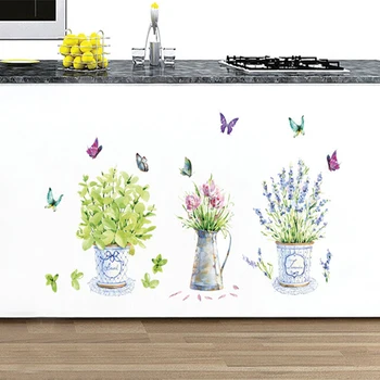 DIY wall stickers hjem indretning potteplanter flower pot butterfly køkken vindue, glas badeværelse decals vandtæt gratis fragt