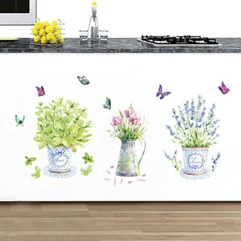 DIY wall stickers hjem indretning potteplanter flower pot butterfly køkken vindue, glas badeværelse decals vandtæt gratis fragt