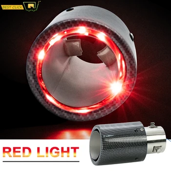 35-63 mm Universal Car Modified Lydpotten Tip udstødningsrøret Carbon Fiber Rød LED Flammende, Lysende Chrome Lyddæmper Turbo Sport