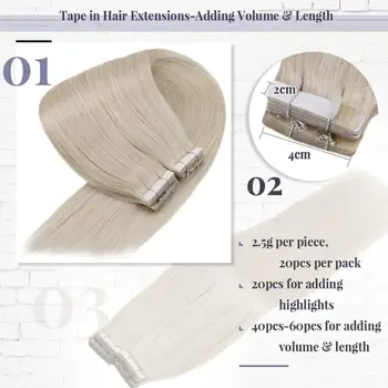 VeSunny Tape Hair Extensions Usynlige Ægte menneskehår 50gr/20picec Ombre Problemfri Lim på Hår, Hud Skud
