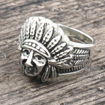 Høj Kvalitet, Mode Biker Rustfrit Stål Ring Mænd Stamme Apache Indian Chief Hoved Ring Størrelsen 7-13 Punk Rocker Figur Smykker