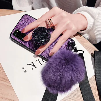 KONSMART Til Samsung Galaxy M31 Tilfælde Glitter Marmor Silikone Stå Phone Case For Samsung M31 Luksus bagcoveret Med Hairball