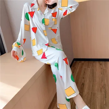 Høj Kvalitet Bomuld med Lange Ærmer Nattøj Sæt Crayon Shin-chan Søde Print Nattøj Sæt-Stue Komfortable Foråret Pyjamas